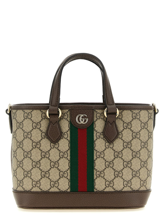 Gucci Ophidia Ribbon Faux Patent Leather Small Crossbody Tote Handbag - Beige Brown Gold Green Multicolor Red Patterned Signature Monogram