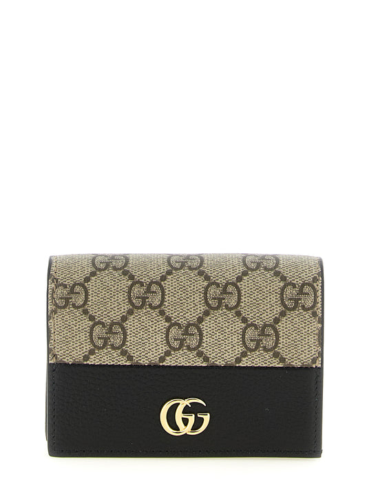 Gucci Gg Marmont Calfskin Cardholder Card Case - Black Gold Multicolor Signature