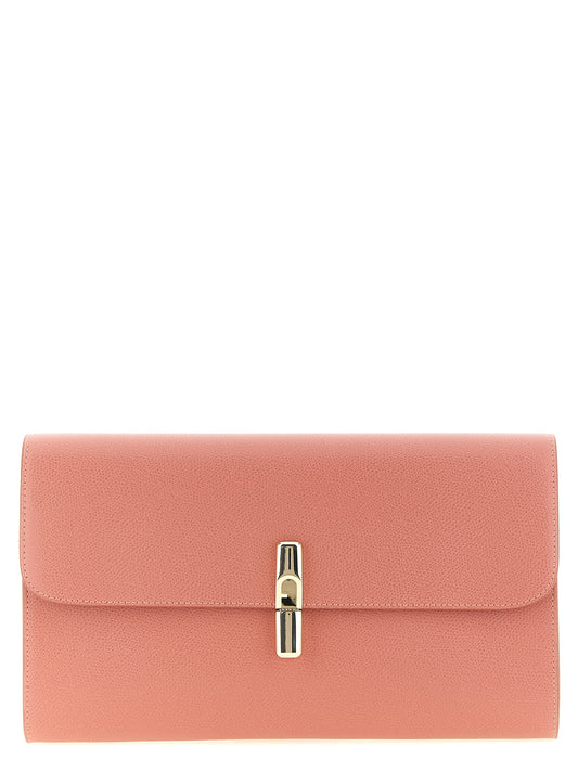 Clutch Handbag by Furla for women in calfskin leather coral, multicolor & pink showcases a sculptural silhouette, featuring a secure , ample built-in-compartments & cardholder, and versatile for a sculptural finish.