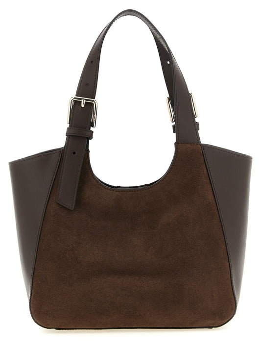 Tote Hobo Handbag by Furla for women in calfskin leather brown features an refined silhouette, showcasing a secure buckle, ample , and versatile adjustable-strap & handle for a sophisticated refined aesthetic.
