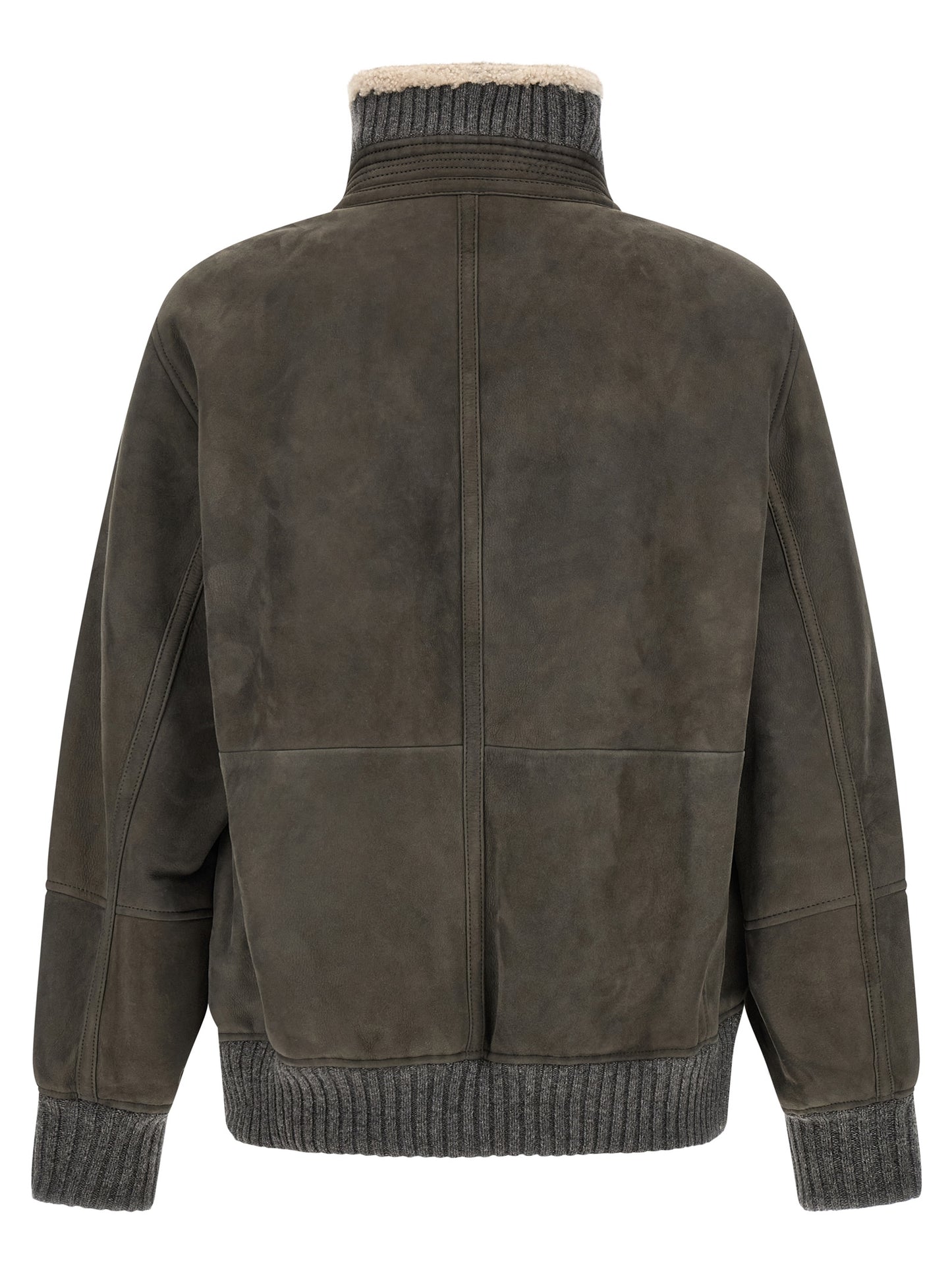 Brunello Cucinelli Gray Lamb Leather Leather Jacket