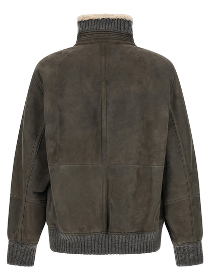 Brunello Cucinelli Gray Lamb Leather Leather Jacket