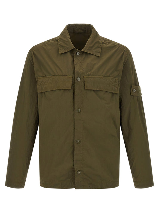Overshirt by Stone Island for men in nylon bicolour & green showcases a sleek silhouette, elegantly detailed with a sleek and long-sleeve for a sleek finish.