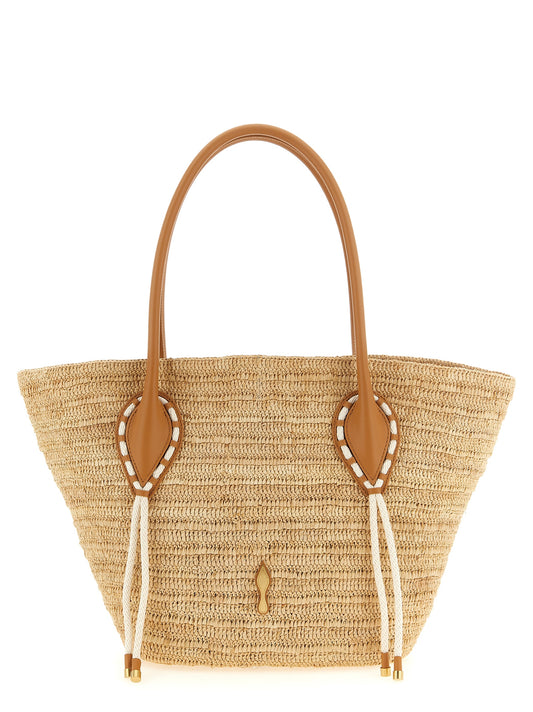 Large Shopper Tote Basket Bag by Christian Louboutin for women in polyurethane leather & rubber beige, brown, gold, white & signature features an jet-set Venus Polyurethane Leather & Rubber Large Shopper Tote Basket Bag design with a secure , ample , and versatile handle for an jet-set finish.