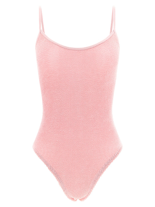 One-Piece Swimsuit by Hunza G for women in stretch polyamide multicolor & powder-pink features a ethereal silhouette, artfully capturing the essence of Women's Stretch Polyamide One-Piece Swimsuit with its ethereal design and refined cut.