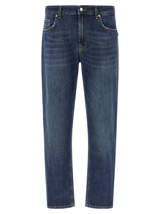 Jeans by Department 5 for men in stretch denim cotton dark-blue, silver & signature features an sartorial cropped and cropped with a cut for a sartorial finish.
