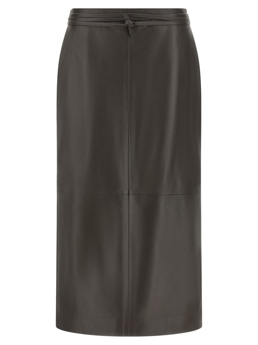 Alberta Ferretti Brown Lamb Leather Midi Skirt