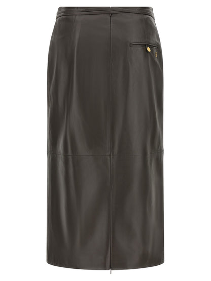 Alberta Ferretti Brown Lamb Leather Midi Skirt