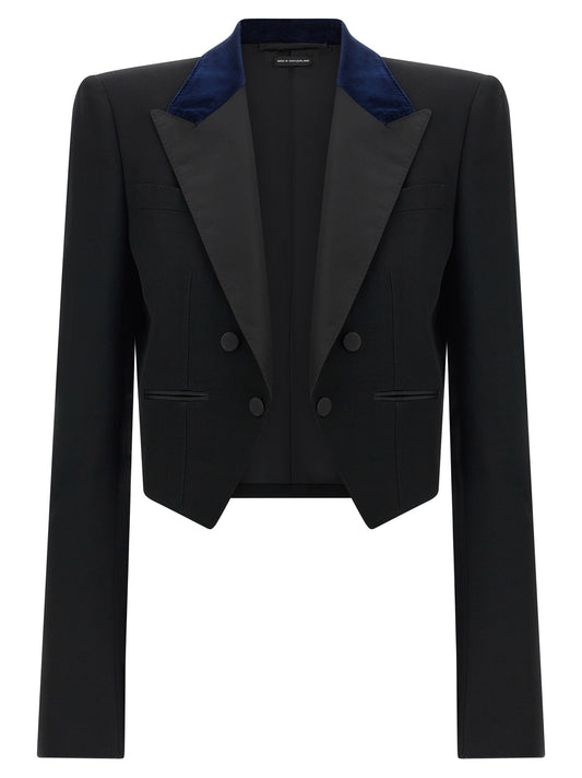 Blazer by Tom Ford for women in wool satin velvet black & dark-blue features an stylish silhouette, showcasing a sophisticated and stylish for a truly stylish finish.