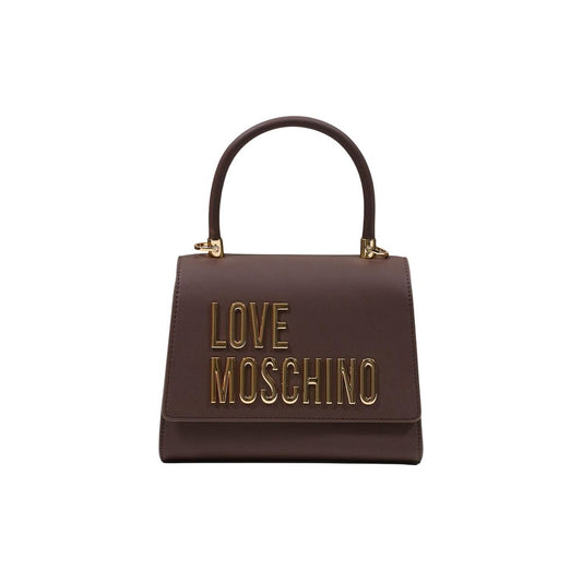 Small Flap Handbag by Love Moschino for women in polyethylene & polyurethane brown & gold features a ornamental silhouette, showcasing a secure flap, ample , and ornamental handle for a sophisticated look.
