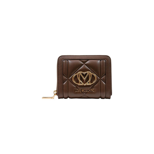 Wallet by Love Moschino for women in polyester polyurethane & polyethylene brown & gold presents a architectural silhouette from the Polyester Polyurethane & Polyethylene Wallet collection, showcasing architectural compact-design for a architectural finish.