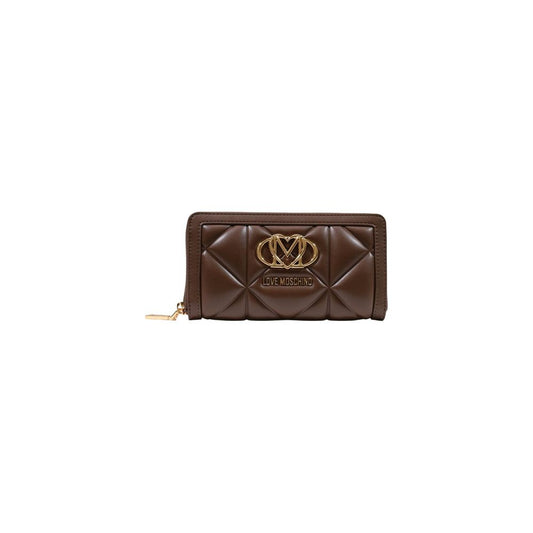 Wallet by Love Moschino for women in polyethylene & polyurethane brown & gold showcases a refined silhouette, artfully detailed with the signature style of the Polyethylene & Polyurethane Wallet and functional .