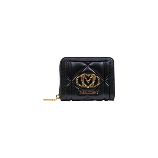 Wallet by Love Moschino for women in polyester polyurethane & polyethylene black & gold showcases a discerning silhouette, artfully capturing the essence of Polyester Polyurethane & Polyethylene Wallet with its functional compact-design.