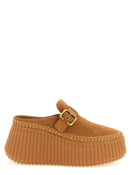 Chloé Beige Calfskin Wedge Sandals