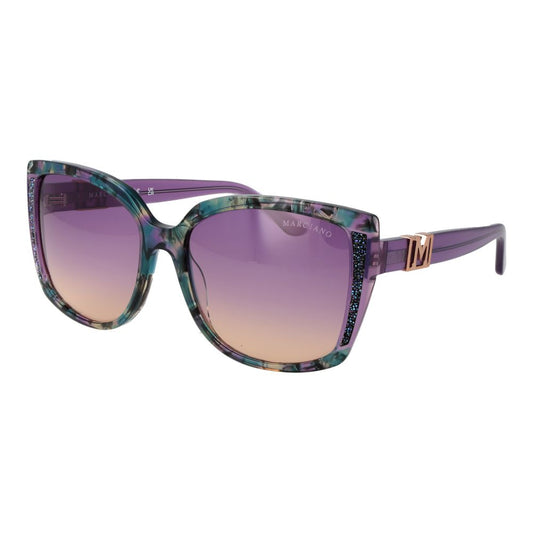 Sunglasses by Marciano by Guess for women in acetate purple features an ethereal full-rim square frame design with purple coloured frame frames and mirrored category-2-medium-tint lens for a ethereal finish.