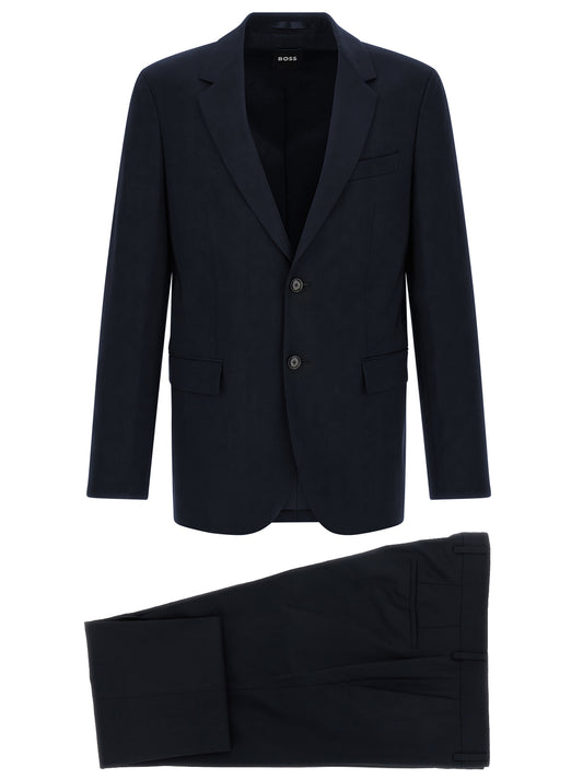 This Pant Suit by Hugo Boss for men in virgin wool blue presents a discerning silhouette, featuring a sophisticated and a discerning slim for a refined and polished look.