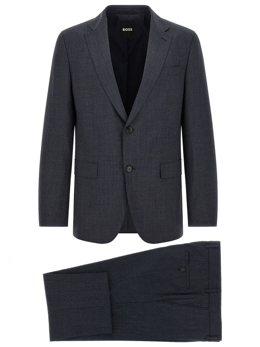 Pant Suit by Hugo Boss for men in polyester & virgin wool blue & gray showcases an bespeak silhouette, artfully detailed with a sophisticated and an bespeak for a refined finish.