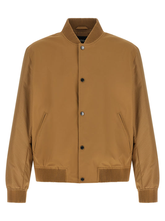 Bomber Jacket by Hugo Boss for men in polyester beige features an on trend silhouette, showcasing refined pockets and a sophisticated for a truly on trend finish.