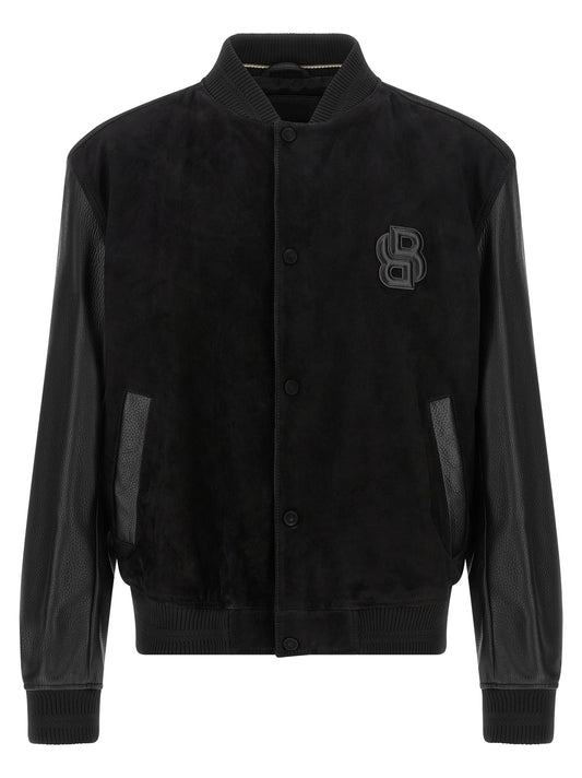 Bomber Jacket by Hugo Boss for men in polyester black, signature & monogram features an on trend silhouette, showcasing refined and a sophisticated for a truly on trend finish.