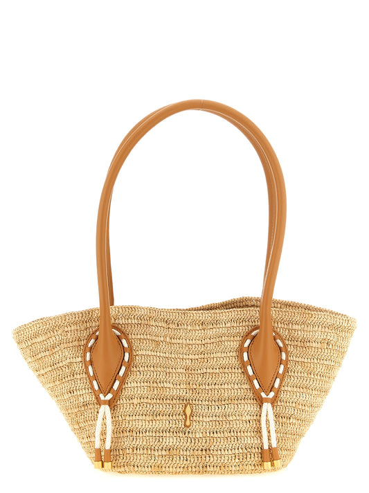 Mini Shopper Tote Basket Bag by Christian Louboutin for women in synthetic polyurethane leather beige, brown, gold, natural, red & signature features a jet-set Venus Synthetic Polyurethane Leather Mini Shopper Tote Basket Bag design, complete with a secure , ample , and versatile handle for a jet-set look.
