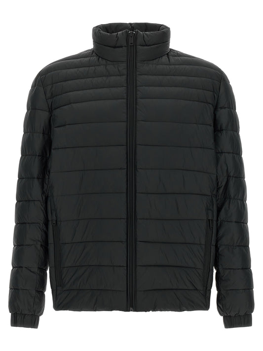 Puffer Jacket by Hugo Boss for men in polyamide black features an on trend silhouette, showcasing refined pockets & insulated and a sophisticated high-neck neckline for a truly on trend finish.