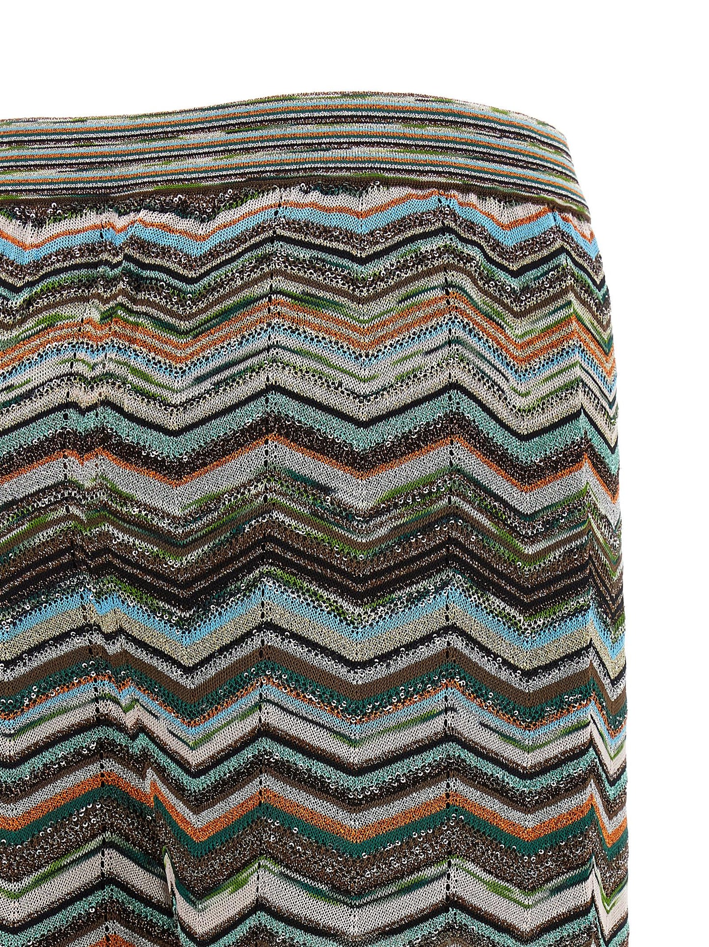 Palazzo Pants by Missoni for women in polyamide viscose & sequins multicolor, natural, patterned & chevron features an sartorial flared & wide and long with a cut for a sartorial finish.