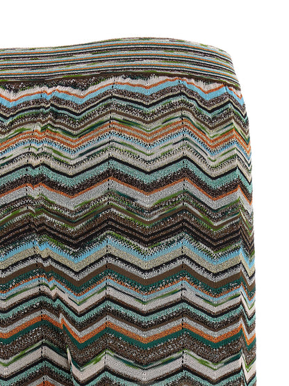 Palazzo Pants by Missoni for women in polyamide viscose & sequins multicolor, natural, patterned & chevron features an sartorial flared & wide and long with a cut for a sartorial finish.