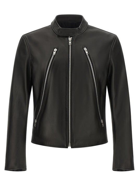 Jacket by Maison Margiela for men in lamb leather black, silver, white, dots & signature features a smart silhouette, perfectly accentuated by its unique and functional for a smart finish.