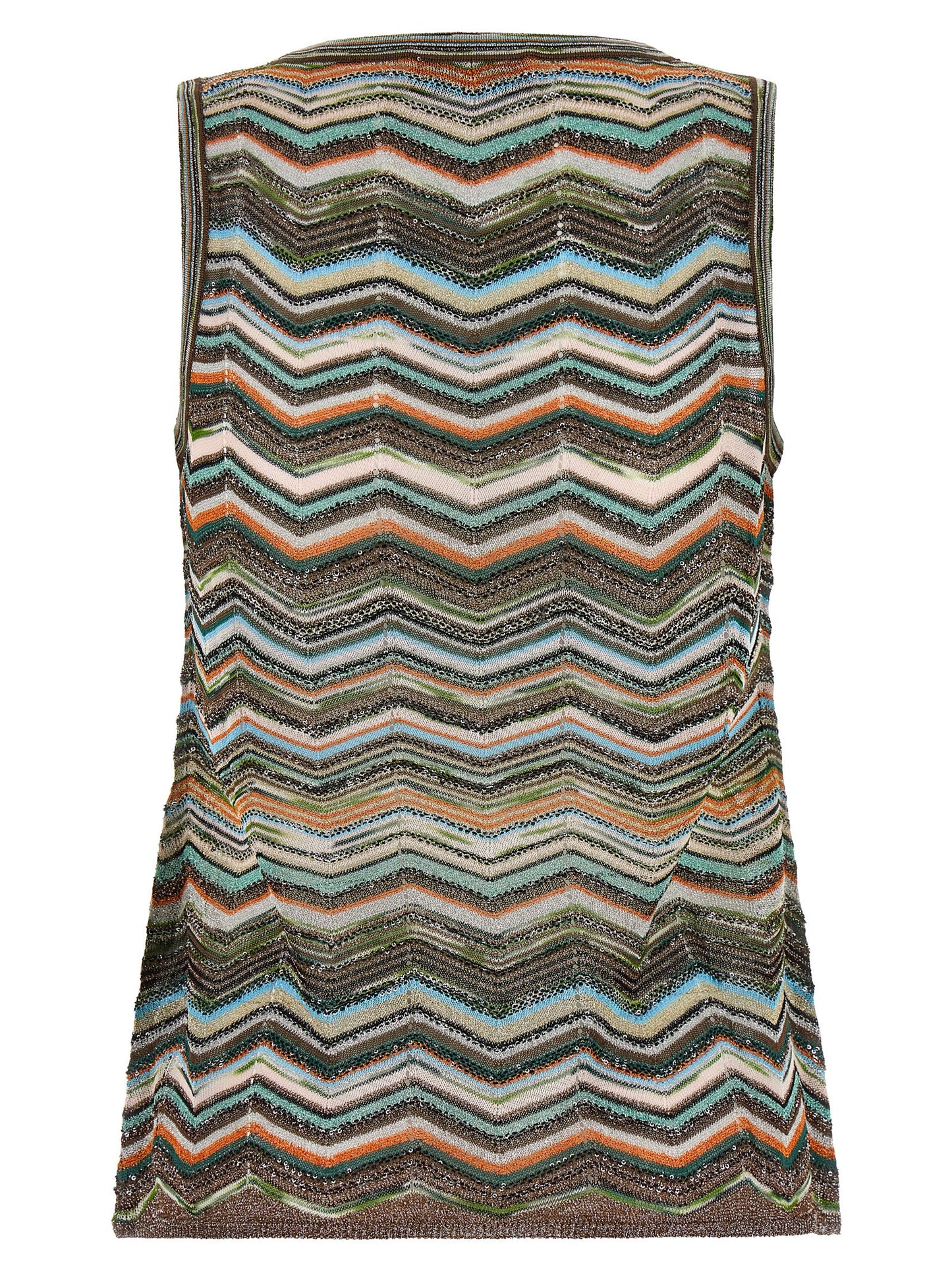 Blouse by Missoni for women in polyamide viscose multicolor, patterned & chevron showcases a sleek silhouette, elegantly detailed with a sleek round neckline and for a sleek finish.