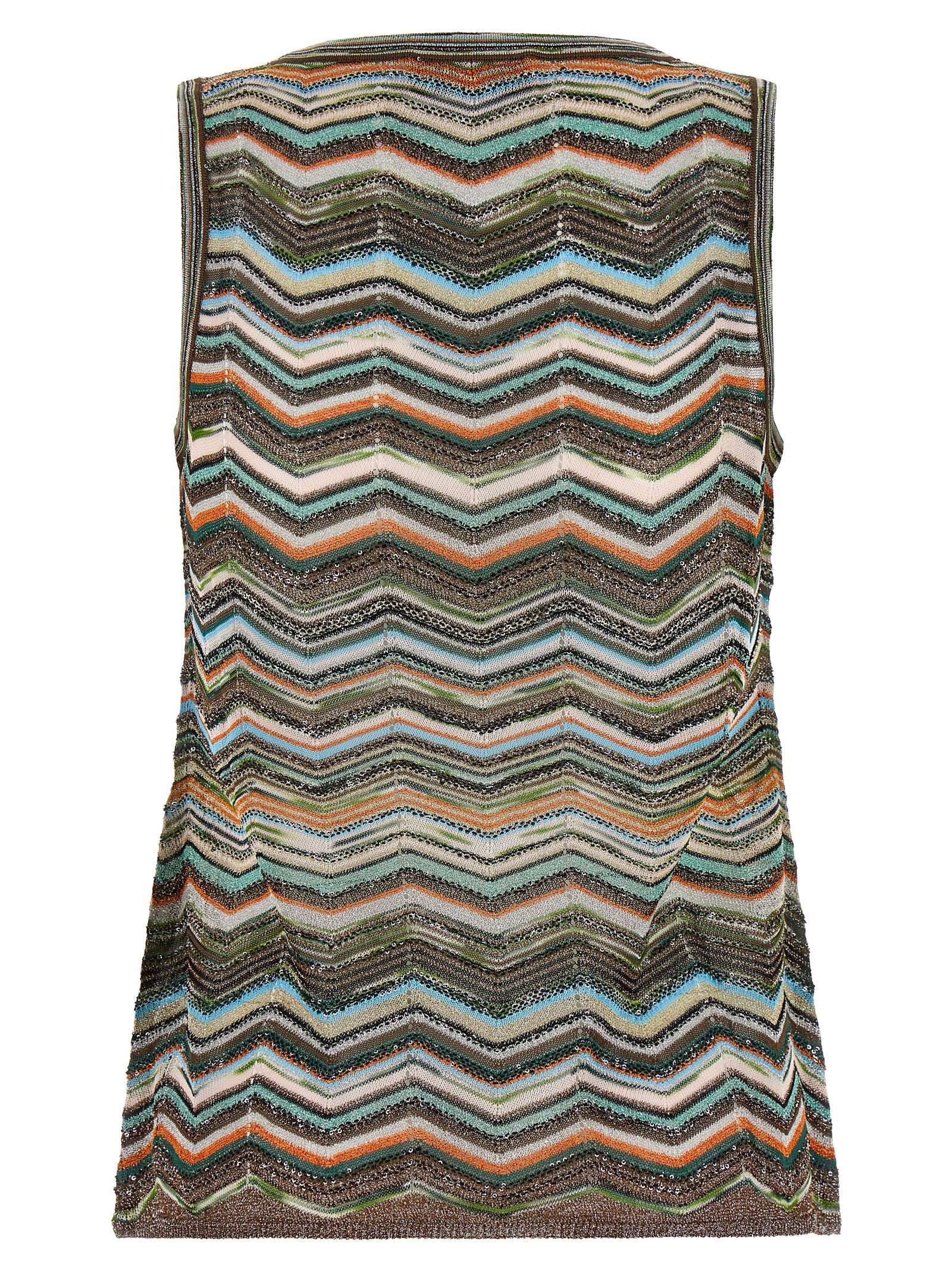 Blouse by Missoni for women in polyamide viscose multicolor, patterned & chevron showcases a sleek silhouette, elegantly detailed with a sleek round neckline and for a sleek finish.