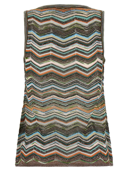Blouse by Missoni for women in polyamide viscose multicolor, patterned & chevron showcases a sleek silhouette, elegantly detailed with a sleek round neckline and for a sleek finish.
