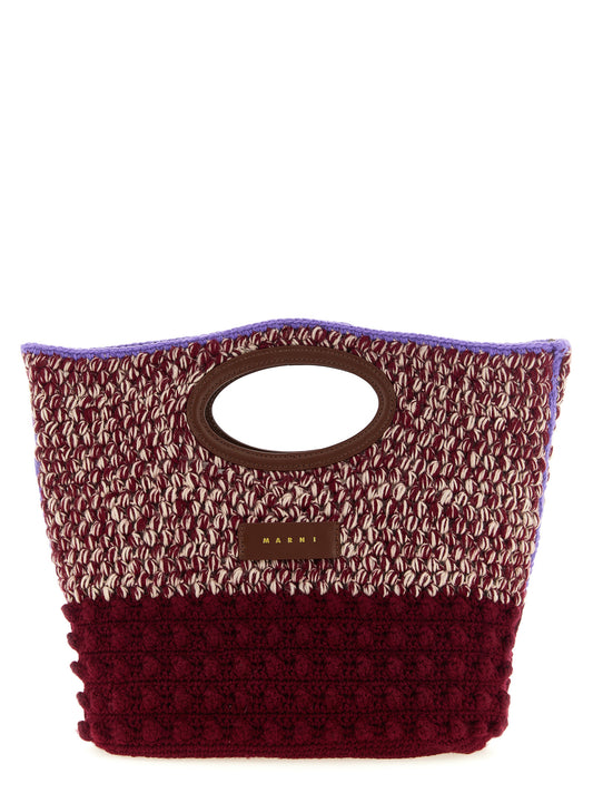 Handbag by Marni for women in calf leather & rubber bordeaux, brown, burgundy, cream & lilac features a ornamental silhouette, showcasing a secure , ample , and ornamental shoulder-strap & handle for a sophisticated look.