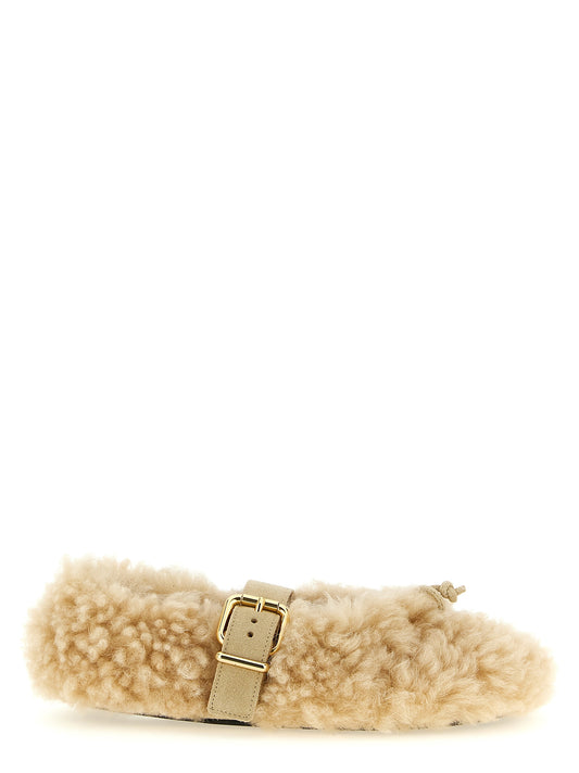 Ballet Flat Shoes by Marni for women in lambskin leather beige & gold showcases a resplendent Women's Lambskin Leather Ballet Flat Shoes aesthetic with a and .