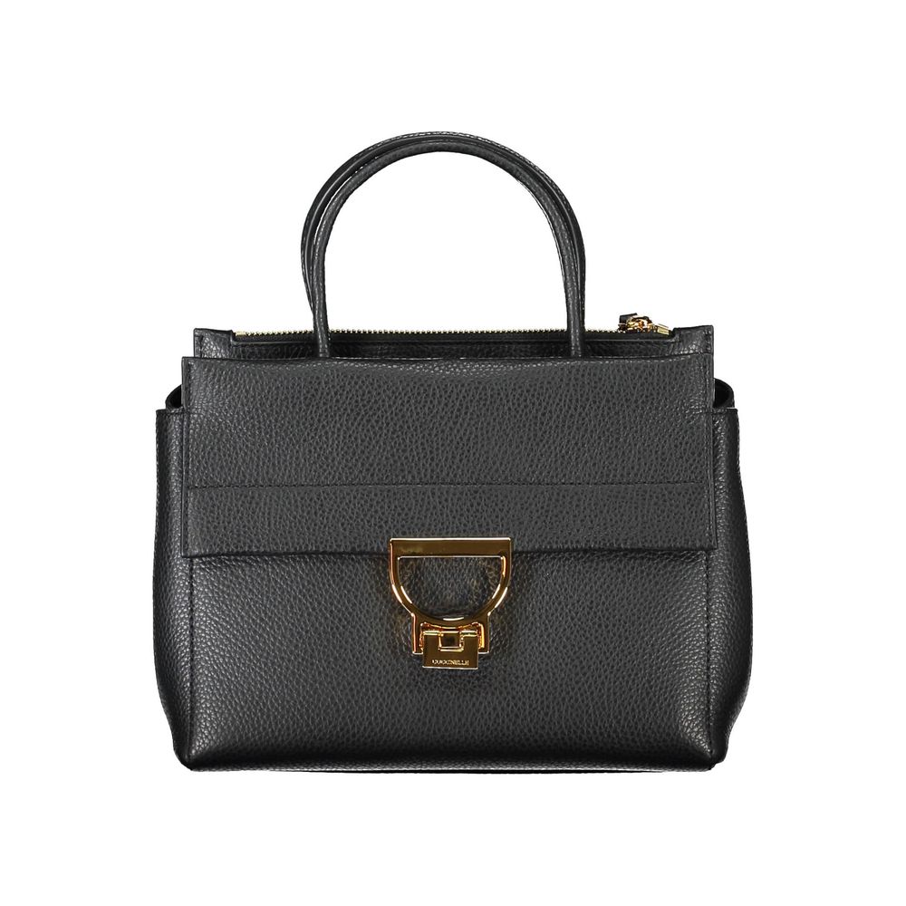 Handbag by Coccinelle for women in leather black features a refined silhouette, showcasing a secure snap, zipper & turn-lock, organized internal-pockets, and versatile shoulder-strap, detachable-strap & handle for a refined finish.