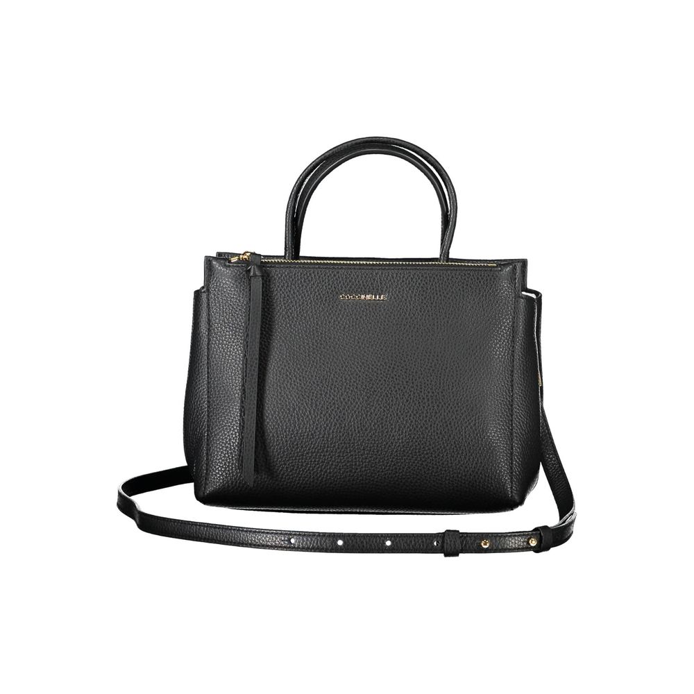 Handbag by Coccinelle for women in leather black features a exquisite silhouette, showcasing a secure snap, zipper & turn-lock and exquisite internal-pockets with versatile shoulder-strap, detachable-strap & handle for a exquisite finish.