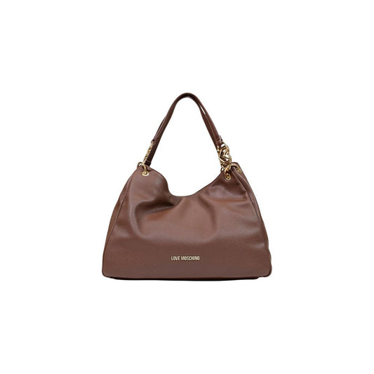 Large Handbag by Love Moschino for women in polyethylene & polyurethane brown & gold features a ornamental silhouette, showcasing a secure , ample , and ornamental handle for a sophisticated look.