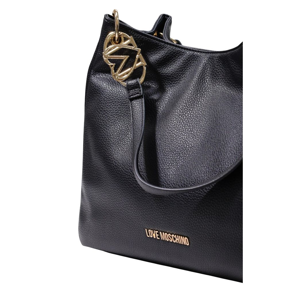 Large Handbag by Love Moschino for women in polyethylene & polyurethane black & gold features a refined silhouette, showcasing a secure , organized , and versatile handle for a refined finish.