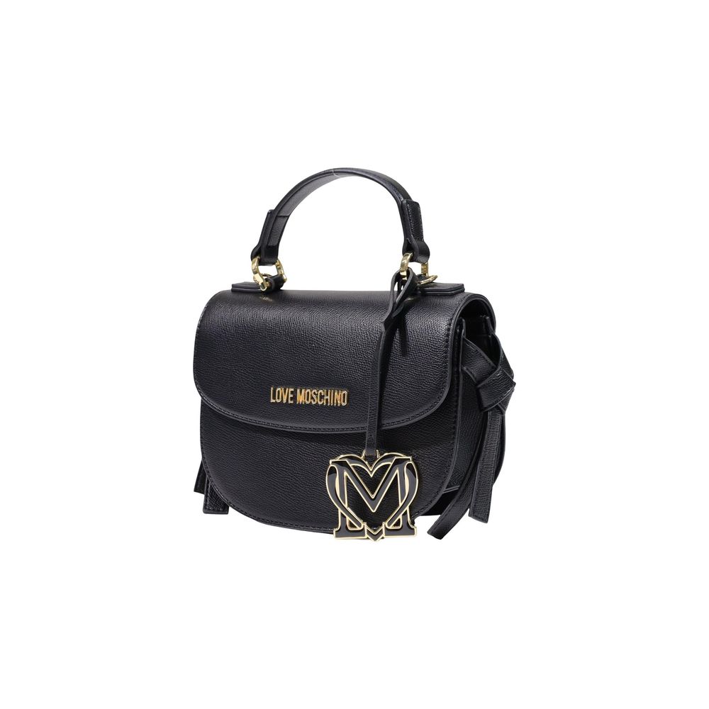 This Small Evening Flap Handbag by Love Moschino for women in polyethylene & polyurethane and black, gold & signature presents a sculptural silhouette featuring a secure flap, ample , and versatile shoulder-strap, handle & adjustable-strap for a sculptural finish.