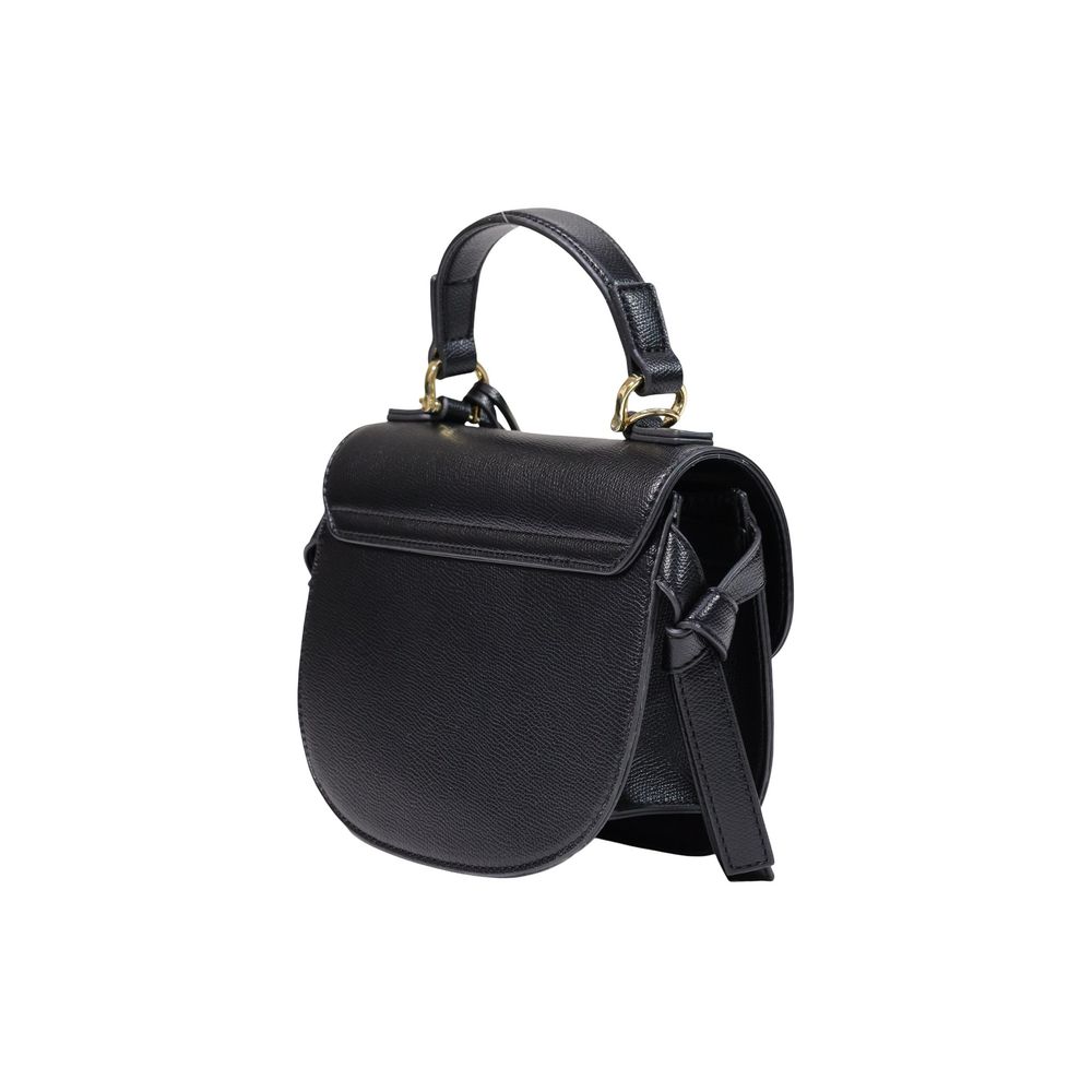 Small Evening Flap Handbag by Love Moschino for women in polyethylene & polyurethane black, gold & signature features a ornamental silhouette, showcasing a secure flap, ample , and ornamental shoulder-strap, handle & adjustable-strap for a sophisticated look.