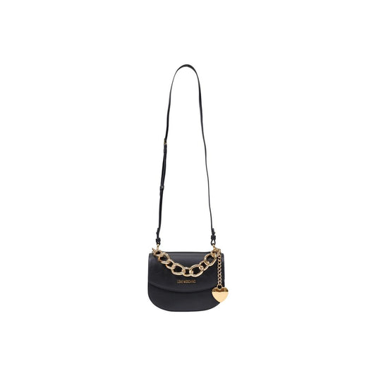 Medium Handbag by Love Moschino for women in polyester & polyurethane black & gold features a refined silhouette, showcasing a secure , organized , and versatile shoulder-strap & adjustable-strap for a refined finish.