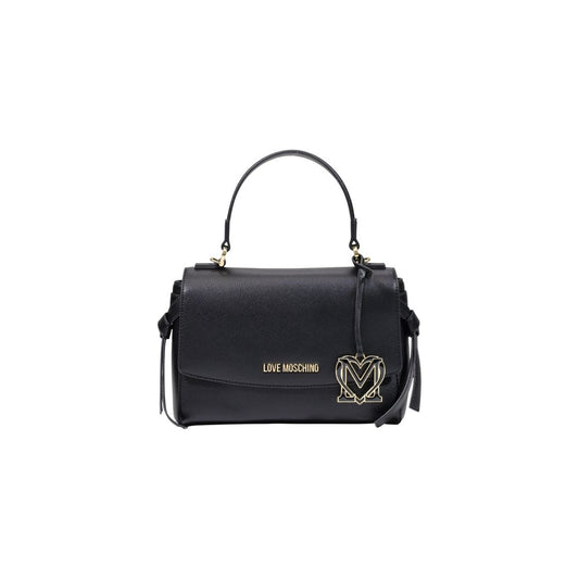Medium Crossbody Flap Handbag by Love Moschino for women in polyethylene & polyurethane black, gold & signature features a exquisite silhouette, showcasing a secure flap and exquisite with versatile crossbody-strap, shoulder-strap, handle & adjustable-strap for a exquisite finish.