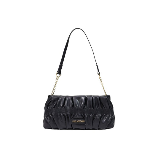 Small Evening Handbag by Love Moschino for women in polyethylene & polyurethane black, gold & signature features a ornamental silhouette, showcasing a secure , ample , and ornamental for a sophisticated look.