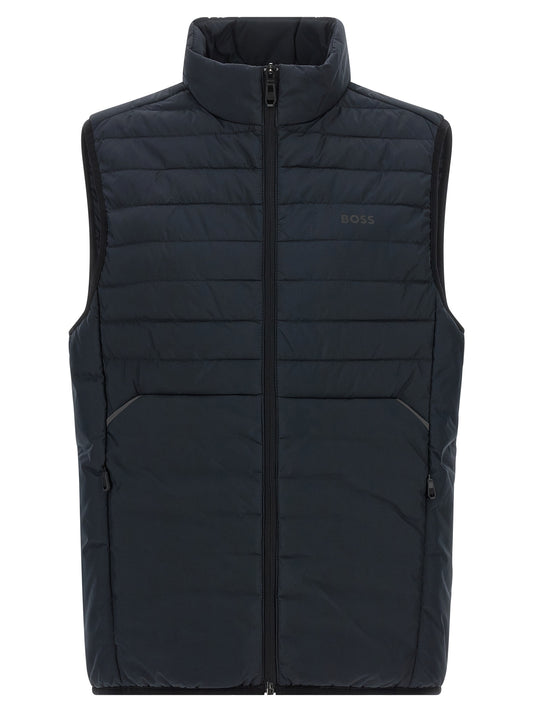 Vest by Hugo Boss for men in polyester navy features a chic silhouette, expertly detailed with a refined and premium pockets for a truly chic look.