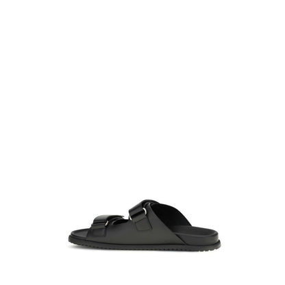 Dolce & Gabbana Black Calf Leather Bos Taurus Flat Sandals