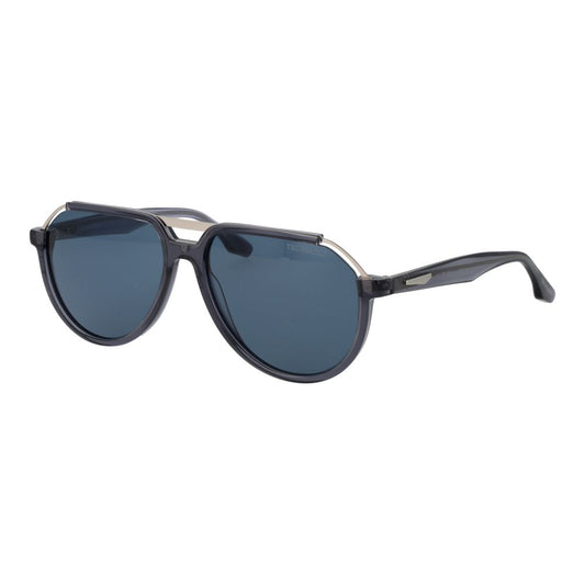 Sunglasses by Trussardi for men in stainless steel & acetate gray features an ethereal aviator full-rim frame design with gray coloured frame frames and non-polarized category-3-dark-tint lens for a ethereal finish.