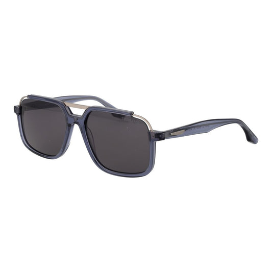 Sunglasses by Trussardi for men in stainless steel & acetate and blue featuring an opulent full-rim square frame design with a sophisticated blue coloured frame finish and high-performance non-polarized category-3-dark-tint lens.