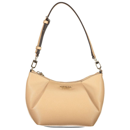 This Handbag by Guess Jeans for women in polyurethane and beige presents a sculptural silhouette featuring a secure zipper, ample cardholder, and versatile shoulder-strap, adjustable-strap & handle for a sculptural finish.