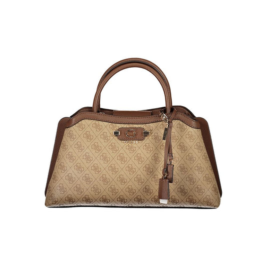 Handbag by Guess Jeans for women in polyurethane beige features a signature silhouette, showcasing a secure and signature built-in-compartments, external-pockets & internal-pockets with versatile shoulder-strap, adjustable-strap & handle for a sophisticated look.