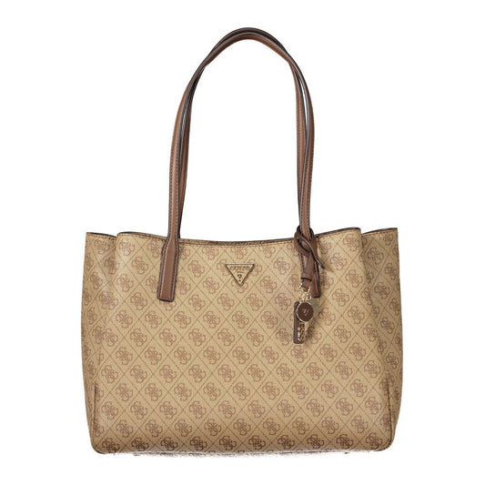 Shoulder Tote Handbag by Guess Jeans for women in polyurethane beige features an refined silhouette, showcasing a secure , ample built-in-compartments, document-holder & laptop-compartment, and versatile shoulder-strap & handle for a sophisticated refined aesthetic.
