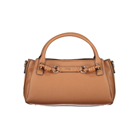 Evening Shoulder Handbag by Guess Jeans for women in polyurethane brown, signature-print & print features an refined silhouette, showcasing a secure snap & zipper, ample built-in-compartments, document-holder & external-pockets, and versatile shoulder-strap, handle & adjustable-strap for a sophisticated refined aesthetic.